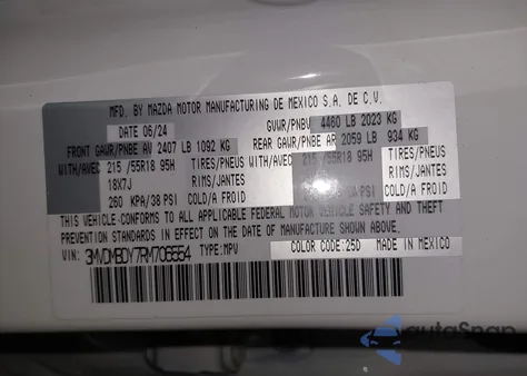 2024 Mazda Cx-30 2.5 Turbo Premium Package z USA, uszkodzony, nr VIN 3MVDMBDY7RM706554